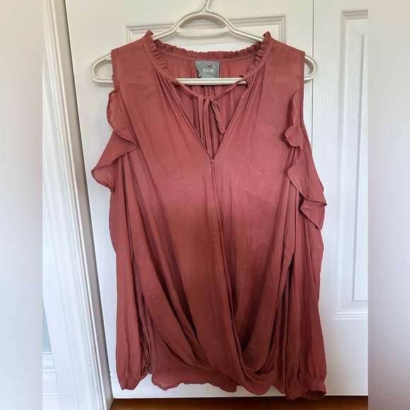 Anthropologie Maeve Liesel Blouse Cold Shoulder Ruffle Top Rose - Picture 4 of 4